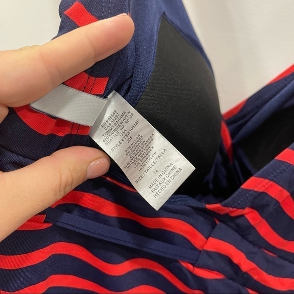 Tommy Bahama Sea Swell V-Neck Faux Wrap Swimsuit One-Piece in Air Kiss Red 14 - Picture 9 of 9